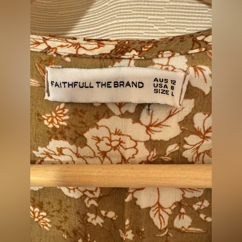 Faithfull the Brand Tan and Cream Floral Wrap Midi Dress, L - Picture 7 of 13